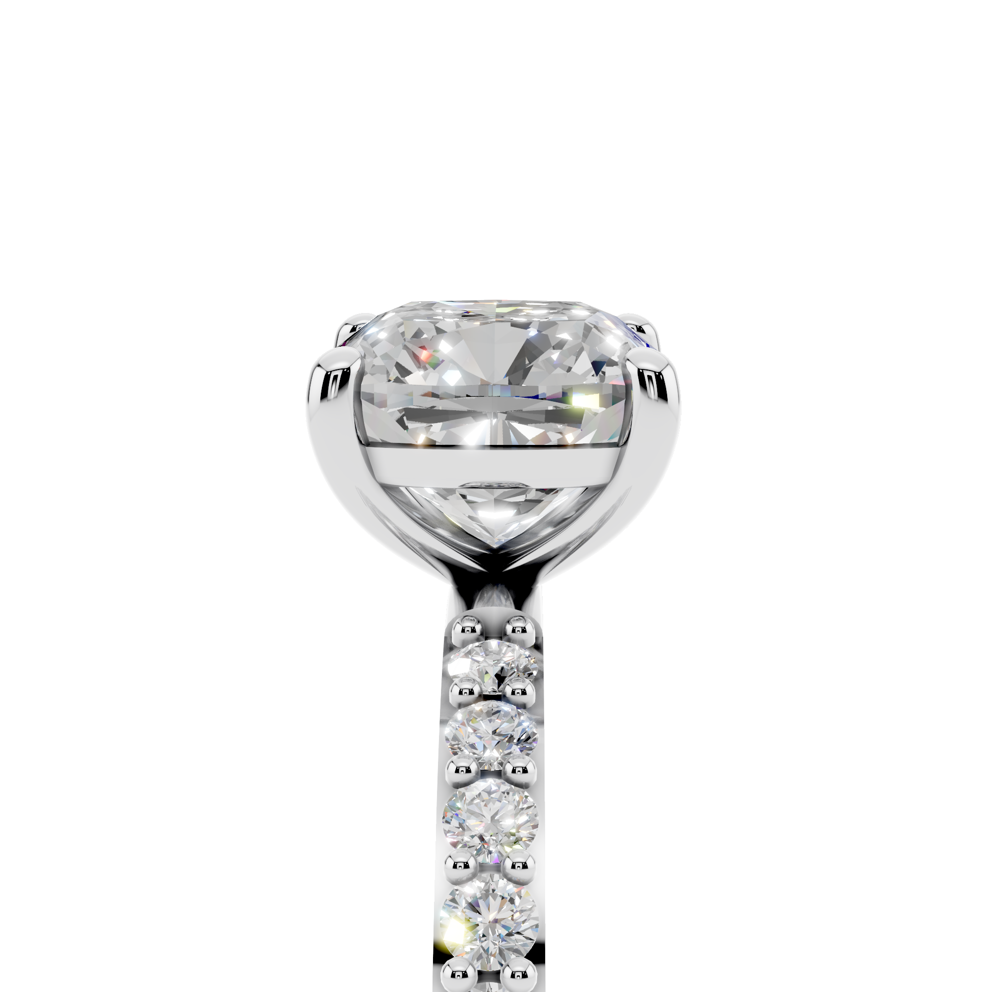 White gold Cushion Cut Diamond Pavé Band Solitaire Ring with Four-Prong Setting_13