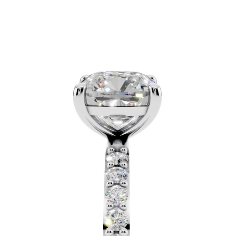 White gold Cushion Cut Diamond Pavé Band Solitaire Ring with Four-Prong Setting_13