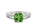 White gold Cushion Cut Diamond Pavé Band Solitaire Ring with Prong Setting