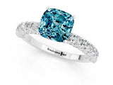 White gold Cushion Cut Diamond Pavé Band Solitaire Ring with Prong Setting_1