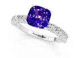 White gold Cushion Cut Diamond Pavé Band Solitaire Ring with Prong Setting_1