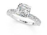 White gold Cushion Cut Diamond Pavé Band Solitaire Ring with Prong Setting_1