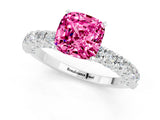 White gold Cushion Cut Diamond Pavé Band Solitaire Ring with Prong Setting_1