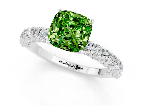 White gold Cushion Cut Diamond Pavé Band Solitaire Ring with Prong Setting_1