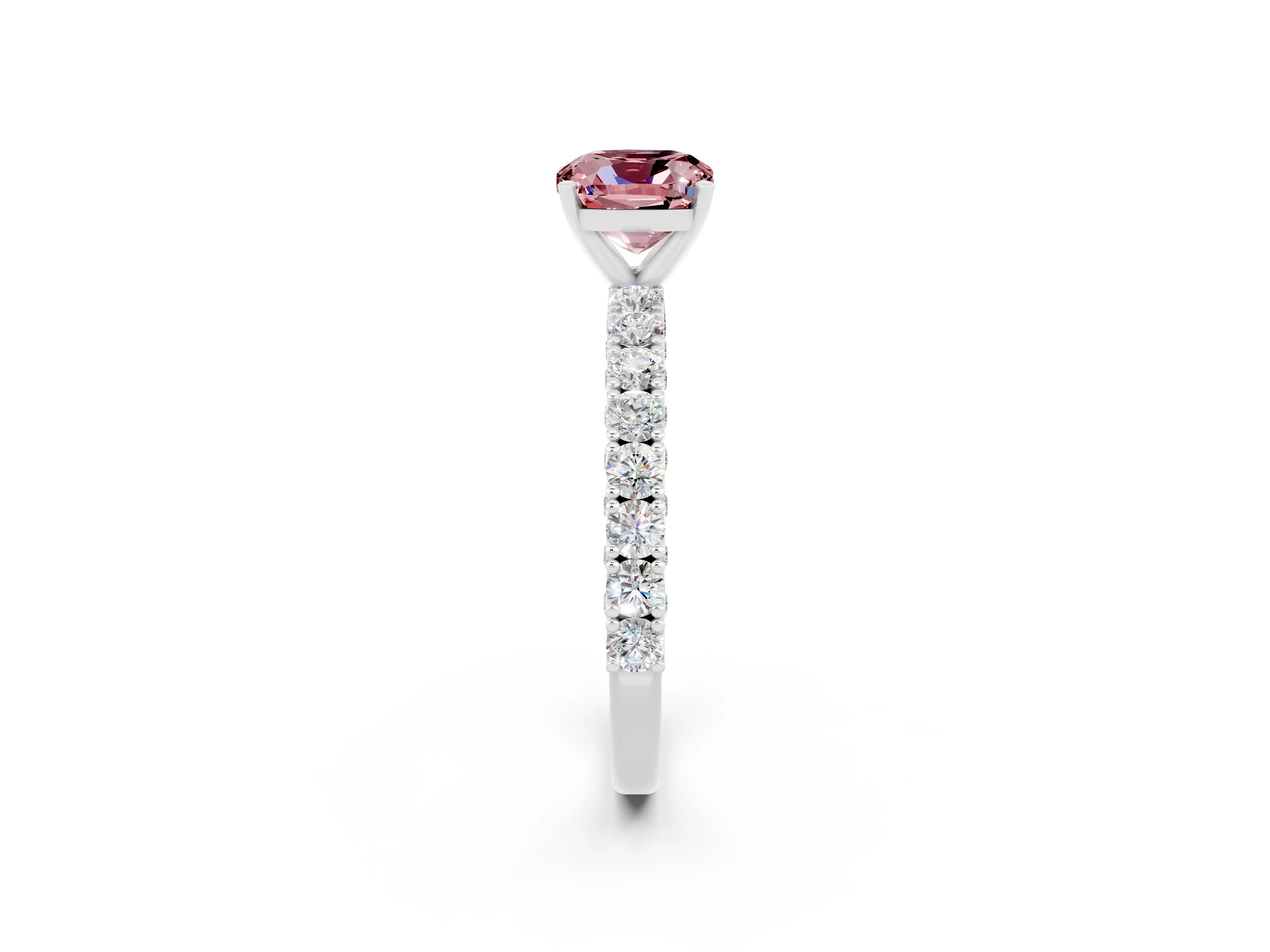 White gold Cushion Cut Diamond Pavé Band Solitaire Ring with Prong Setting_2