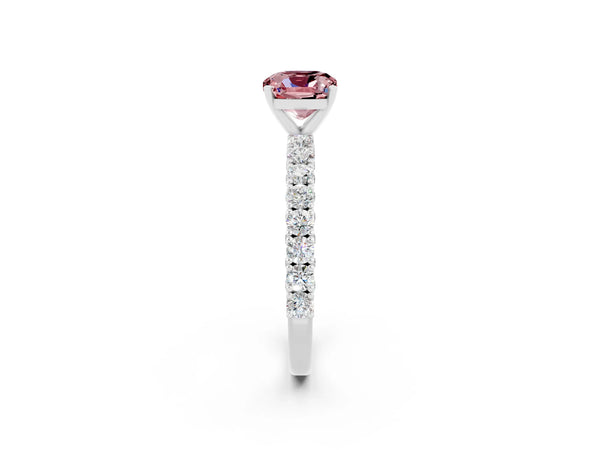 Platinum Cushion Cut Diamond Pavé Band Solitaire Ring with Prong Setting