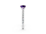 White gold Cushion Cut Diamond Pavé Band Solitaire Ring with Prong Setting_2