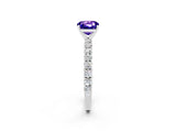 White gold Cushion Cut Diamond Pavé Band Solitaire Ring with Prong Setting_2