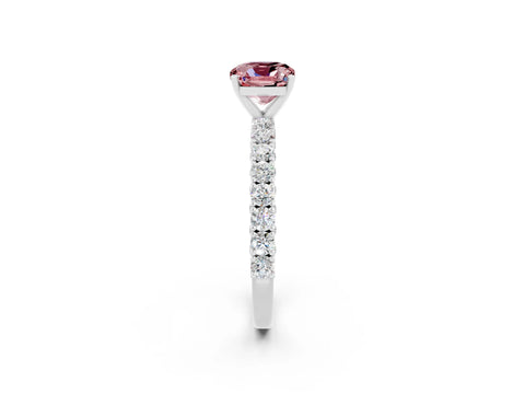 White gold Cushion Cut Diamond Pavé Band Solitaire Ring with Prong Setting_2