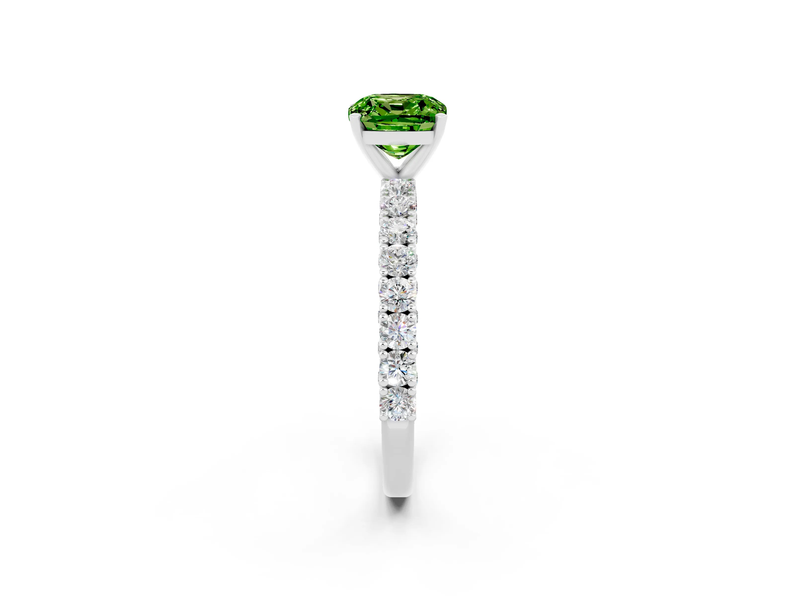 White gold Cushion Cut Diamond Pavé Band Solitaire Ring with Prong Setting_2