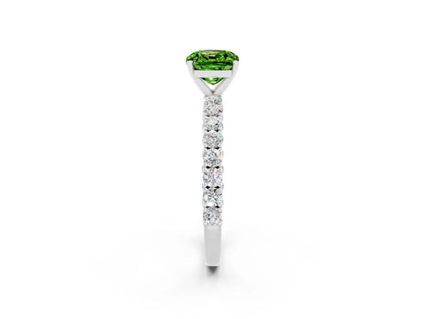 White gold Cushion Cut Diamond Pavé Band Solitaire Ring with Prong Setting_2