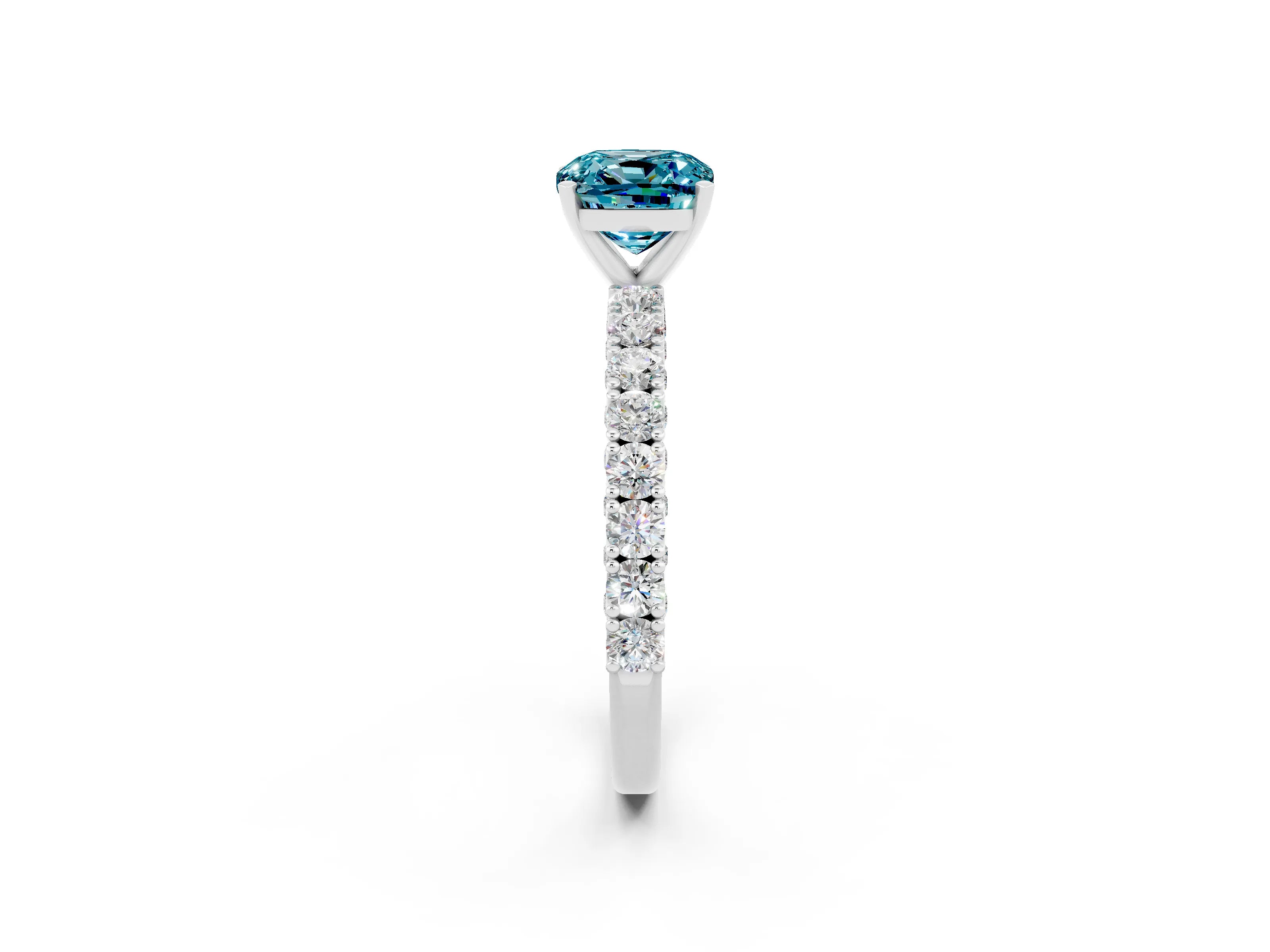 White gold Cushion Cut Diamond Pavé Band Solitaire Ring with Prong Setting_2