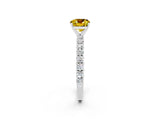 White gold Cushion Cut Diamond Pavé Band Solitaire Ring with Prong Setting_2