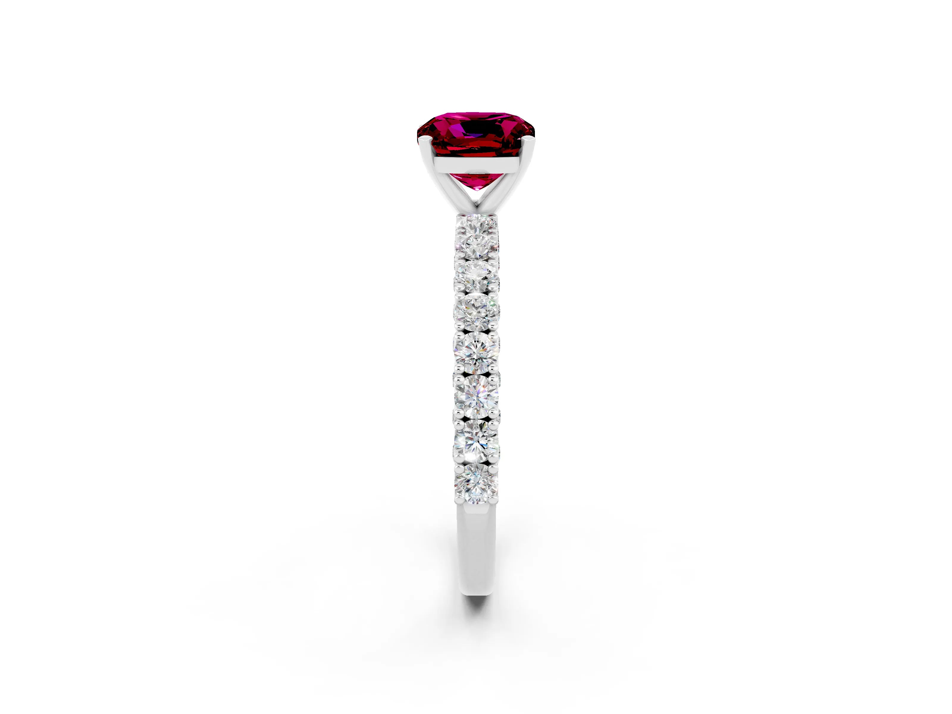 White gold Cushion Cut Diamond Pavé Band Solitaire Ring with Prong Setting_2