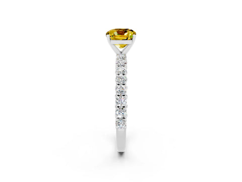 White gold Cushion Cut Diamond Pavé Band Solitaire Ring with Prong Setting_2