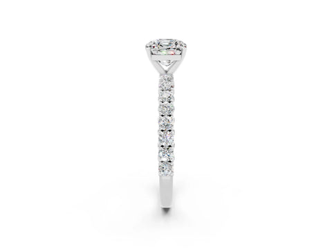 White gold Cushion Cut Diamond Pavé Band Solitaire Ring with Prong Setting_2