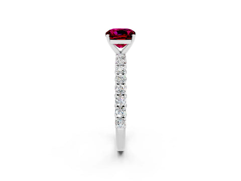 White gold Cushion Cut Diamond Pavé Band Solitaire Ring with Prong Setting_2