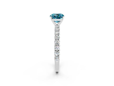 White gold Cushion Cut Diamond Pavé Band Solitaire Ring with Prong Setting_2