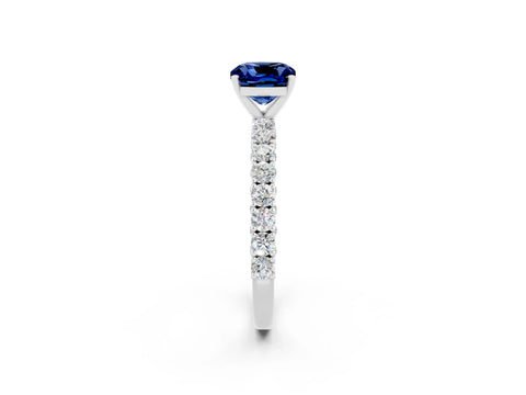 White gold Cushion Cut Diamond Pavé Band Solitaire Ring with Prong Setting_2