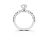 White gold Cushion Cut Diamond Pavé Band Solitaire Ring with Prong Setting_3