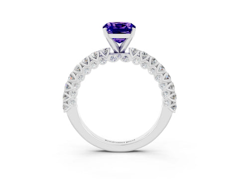 White gold Cushion Cut Diamond Pavé Band Solitaire Ring with Prong Setting_3