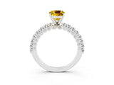 White gold Cushion Cut Diamond Pavé Band Solitaire Ring with Prong Setting_3
