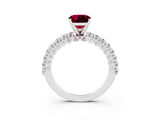 White gold Cushion Cut Diamond Pavé Band Solitaire Ring with Prong Setting_3