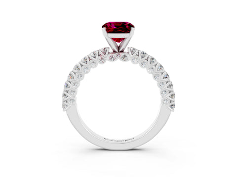 White gold Cushion Cut Diamond Pavé Band Solitaire Ring with Prong Setting_3
