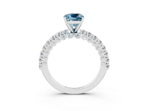 White gold Cushion Cut Diamond Pavé Band Solitaire Ring with Prong Setting_3