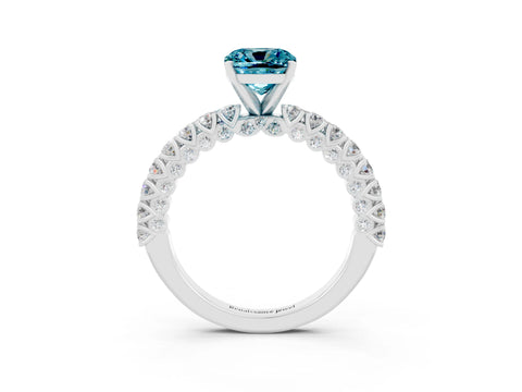 White gold Cushion Cut Diamond Pavé Band Solitaire Ring with Prong Setting_3