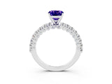 White gold Cushion Cut Diamond Pavé Band Solitaire Ring with Prong Setting_3