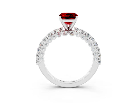 White gold Cushion Cut Diamond Pavé Band Solitaire Ring with Prong Setting_3