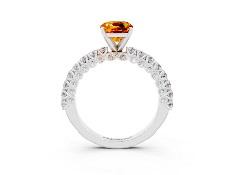 White gold Cushion Cut Diamond Pavé Band Solitaire Ring with Prong Setting_3