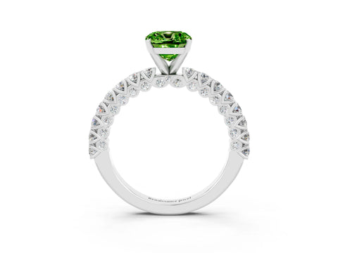 White gold Cushion Cut Diamond Pavé Band Solitaire Ring with Prong Setting_3