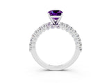 White gold Cushion Cut Diamond Pavé Band Solitaire Ring with Prong Setting_3