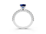 White gold Cushion Cut Diamond Pavé Band Solitaire Ring with Prong Setting_3