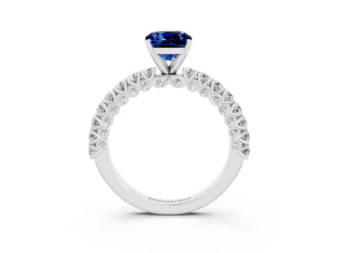 White gold Cushion Cut Diamond Pavé Band Solitaire Ring with Prong Setting_3