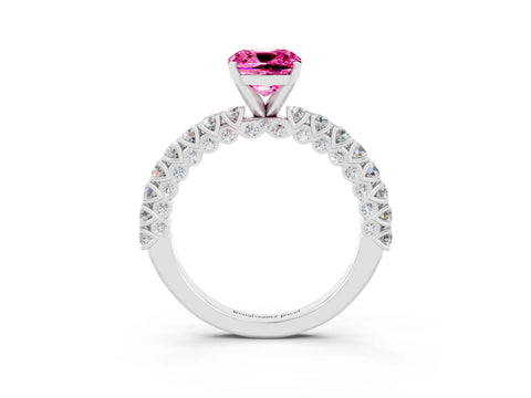 White gold Cushion Cut Diamond Pavé Band Solitaire Ring with Prong Setting_3