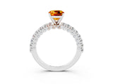 White gold Cushion Cut Diamond Pavé Band Solitaire Ring with Prong Setting_3
