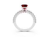 White gold Cushion Cut Diamond Pavé Band Solitaire Ring with Prong Setting_3