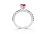 White gold Cushion Cut Diamond Pavé Band Solitaire Ring with Prong Setting_3
