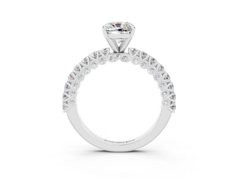 White gold Cushion Cut Diamond Pavé Band Solitaire Ring with Prong Setting_3