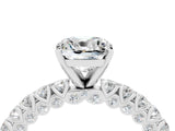 White gold Cushion Cut Diamond Pavé Band Solitaire Ring with Prong Setting_4