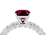 White gold Cushion Cut Diamond Pavé Band Solitaire Ring with Prong Setting_4