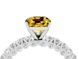 White gold Cushion Cut Diamond Pavé Band Solitaire Ring with Prong Setting_4