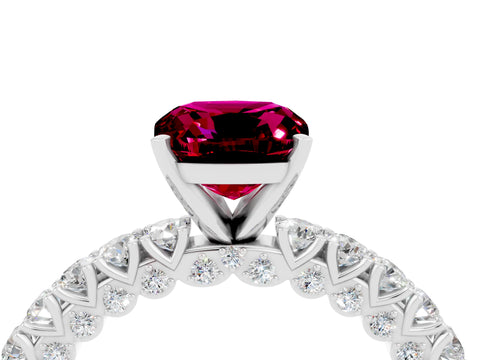 White gold Cushion Cut Diamond Pavé Band Solitaire Ring with Prong Setting_4