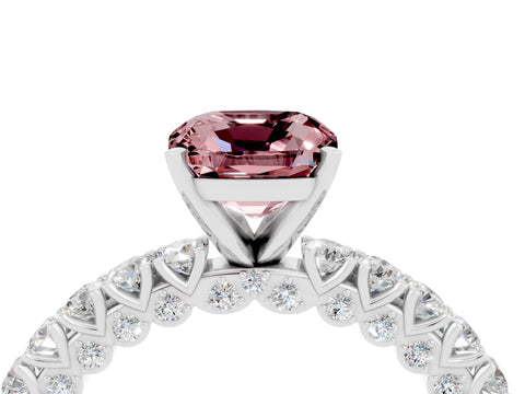 White gold Cushion Cut Diamond Pavé Band Solitaire Ring with Prong Setting_4