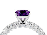 White gold Cushion Cut Diamond Pavé Band Solitaire Ring with Prong Setting_4