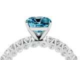 White gold Cushion Cut Diamond Pavé Band Solitaire Ring with Prong Setting_4