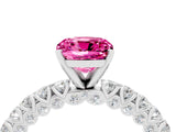 White gold Cushion Cut Diamond Pavé Band Solitaire Ring with Prong Setting_4